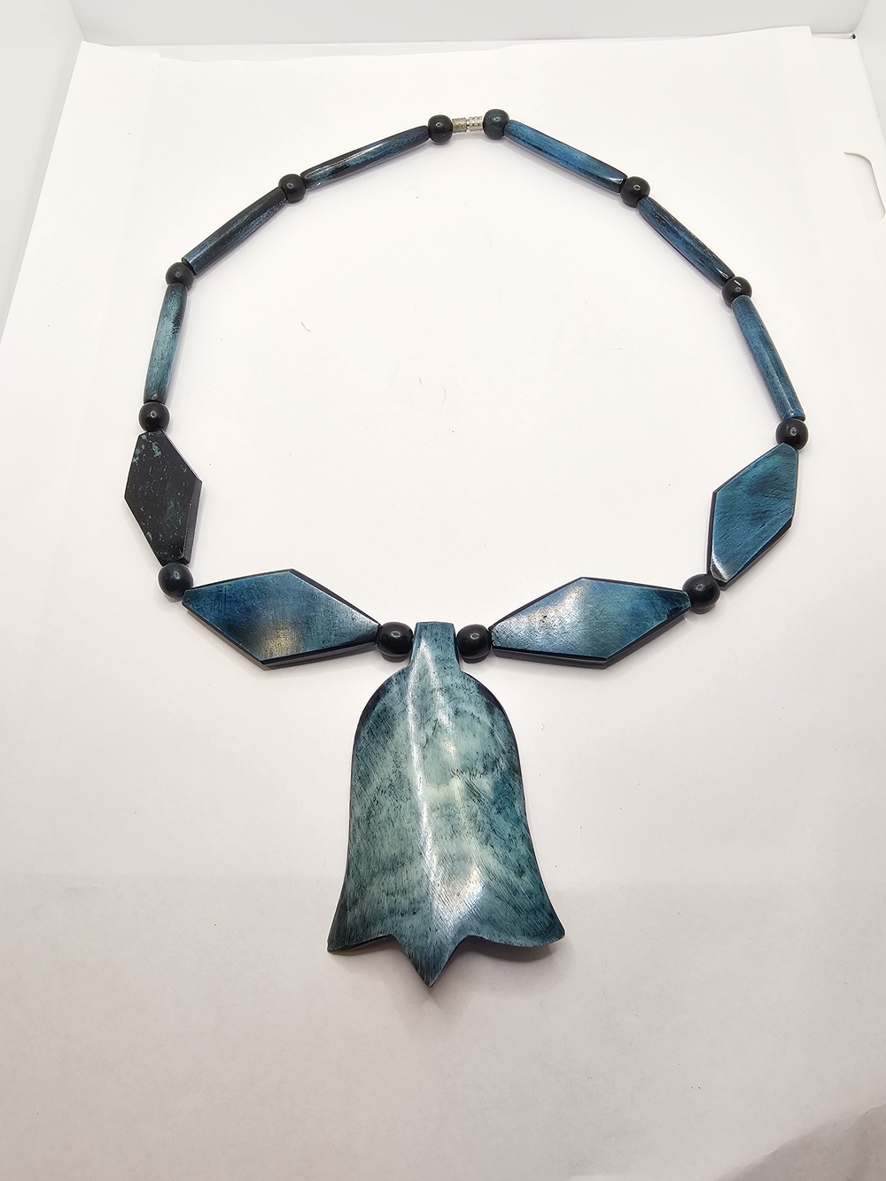 Teal Wooden Tulip Necklace